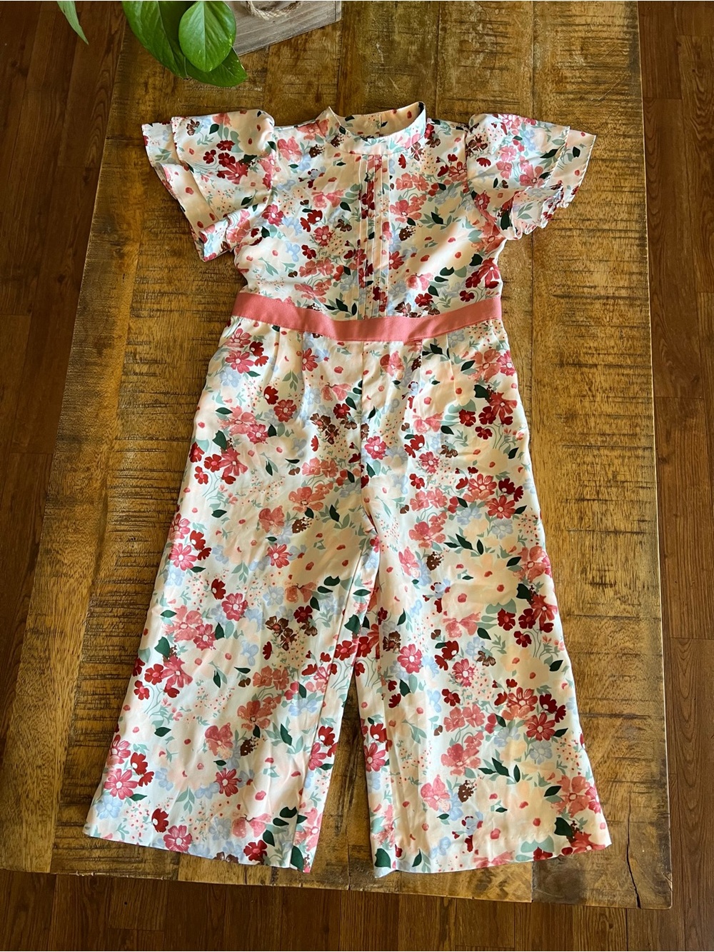 Janie and Jack Floral Pant Romper Jumpsuit Pockets Easter Silky Lined Size 3